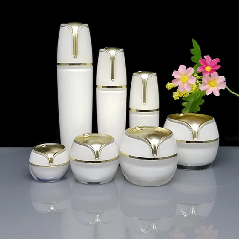 Pot de crème acrylique blanc perle, 15g 30g 50g 30ml 50ml 100ml, bouchon blanc, récipient cosmétique vide, bouteille à pompe pour Lotion F001
