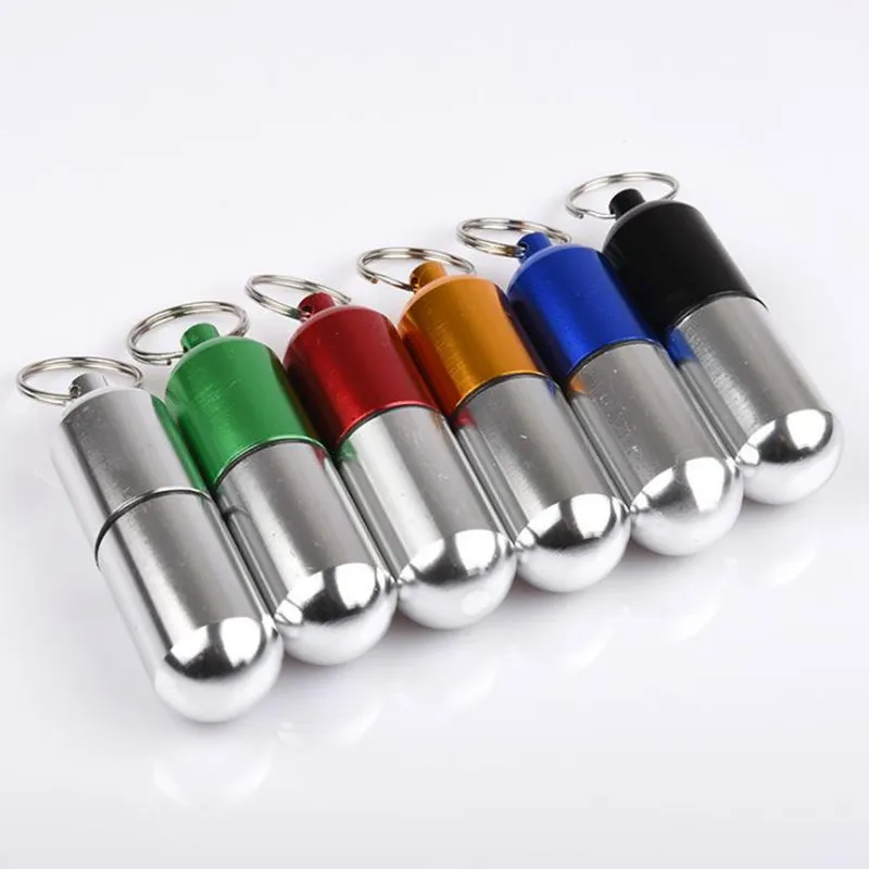 Portable Waterproof Aluminum Medicine Pill Box Case Bottle Holder Container First Aid Gallipot Keychain fast shipping F20173284