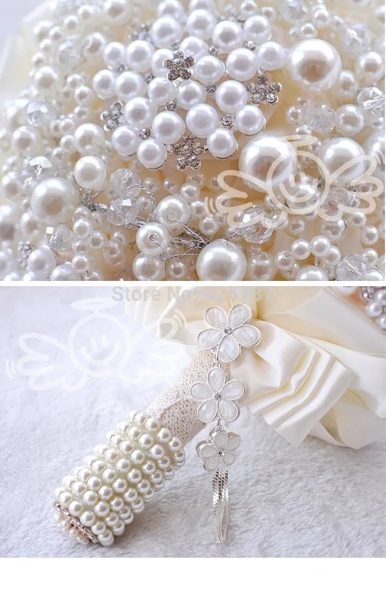 2018 Newest Pearls Artificial Bouquet Handmade Crystal Ivory Brooch Bouquet New Wedding Flowers Bridal Bouquets6606422