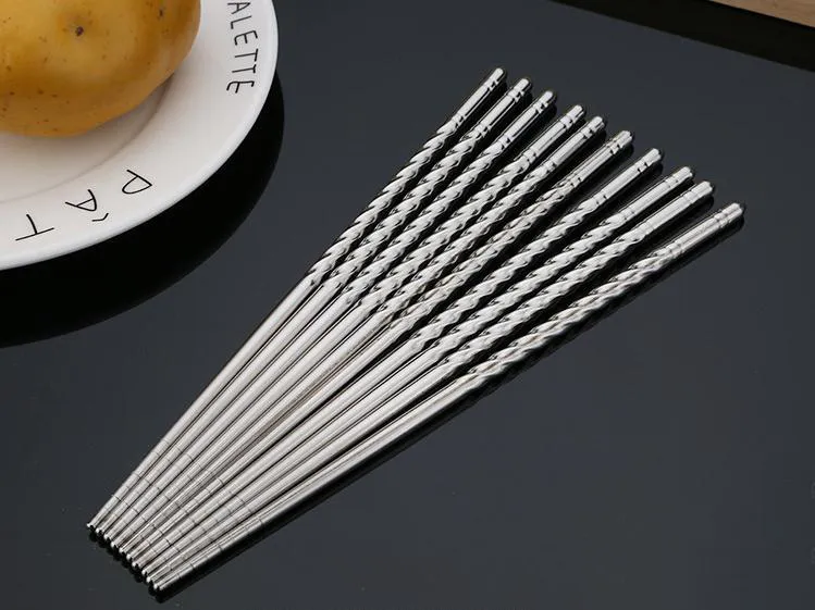 500 Pairs\Pack Stainless Steel Chopsticks Anti-skip Thread Style Durable Free Shipping