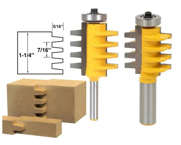 새로운 1/4 "샹크 레일 뒤집을 수있는 손가락 관절 접착제 라우터 비트 콘 테 논 Woodwork 커터 전동 공구 우드 라우터 커터