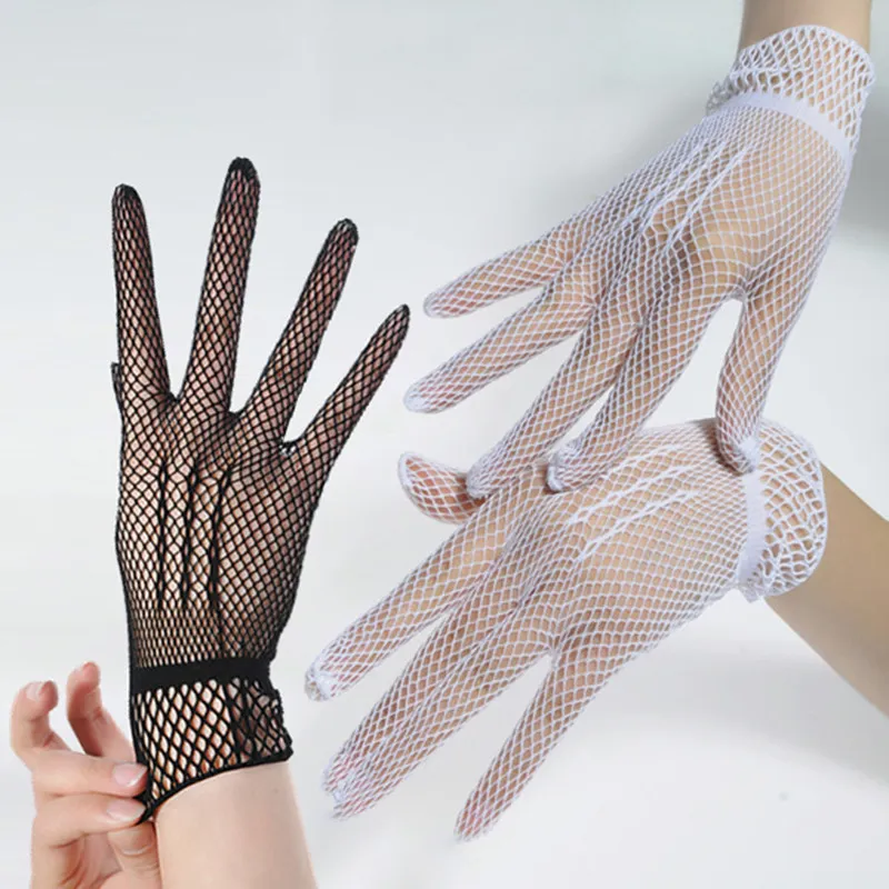 Ladies Elastic Fishnet Gloves Black Red White Wrist Length Wedding