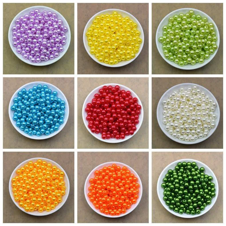 Partihandel 100 st/lot 6mm Pearl Spacer Beads Craft ABS Plast Loose Beads Smycketillverkning DIY 20 färger