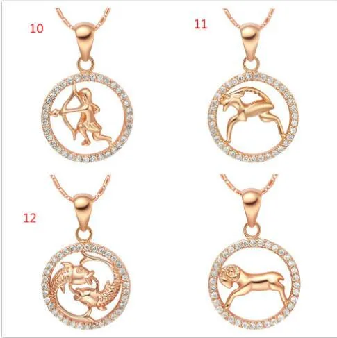 Rare 12 Zodiac Aries Taurus Gemini Cancer Leo Virgo Libra Scorpius Sagittarus Capricornus Aquarius Pisces Pendant Gold Necklace CHKN1047