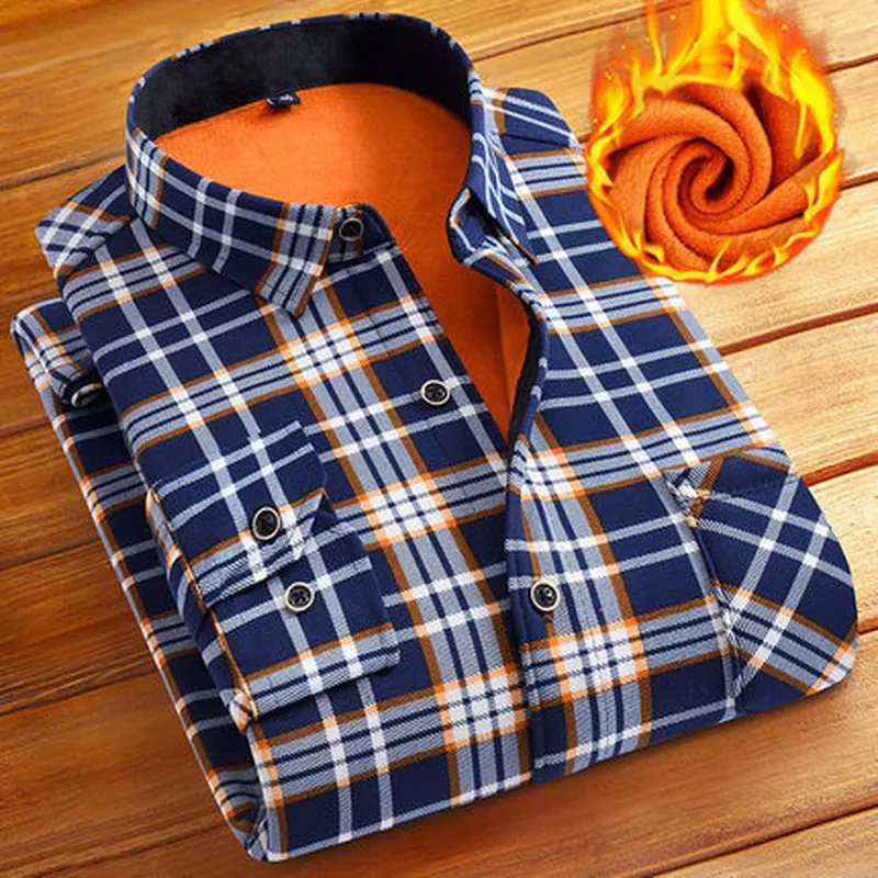 Fashion Men Winter Warm Flannel Plaid Dress Shirts Cotton Long Sleeve Men Work Shirts Brand Casual Slim Fit Camisa Social