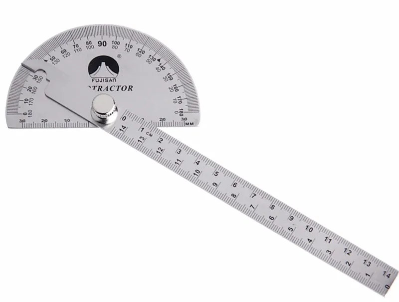 Freeshipping 0-180 Gradvinkel Rostfritt Stål Rundhuvud Rotary Protractor 145mm Justerbar vinkel Finder Måttverktyg