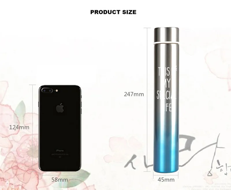 280ML Stainless Steel Vacuum Flask Thermos Bottle Cup Mug Candy Color Lady Insulated Vacuum Slim Water Bottle Glass
