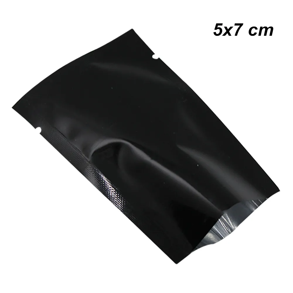 200pcs 5x7 cm Black Open Top Mylar Foil Vacuum Heat Seal Food Storage Packing bag for Snack Dried Nuts Aluminum Foil Heat Sealing Pack Pouch