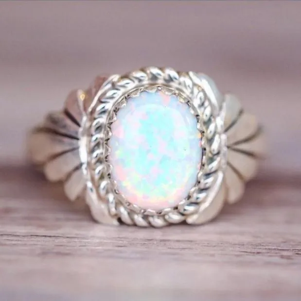 / set anelli Set Sterling Silver Gemstone Naturale Fire Opal Diamond Wedding Engagement Retro Semplice gioielli regalo