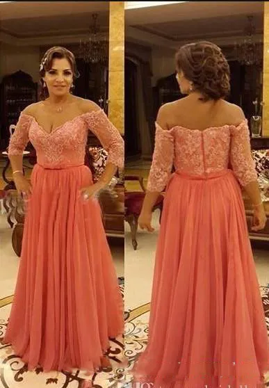 Élégant corail grande taille occasion spéciale robe col en V dentelle appliques illusion demi manches perlée pas cher soirée robes de bal robes