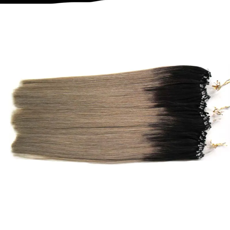 Silver Ombre Micro Loop Ring Hårförlängningar 300g 1g / s 300s Grå Remy Micro Bead Hair Extensions T1b / Gray Micro Link Mänskliga hårförlängningar