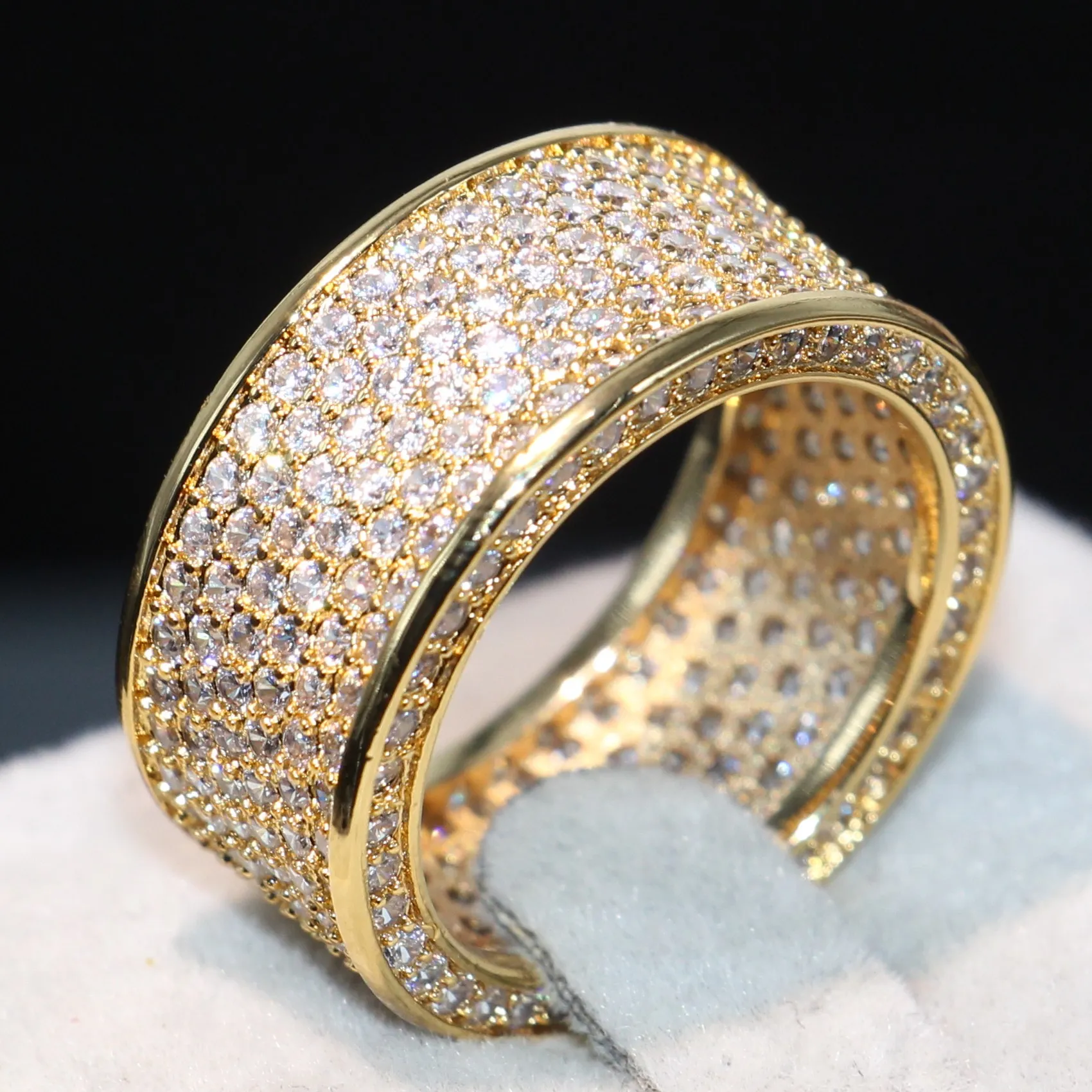 Stunning Brand Desgin High Quality Luxury Jewelry 925 Sterling Silver&Yellow Gold Filled Pave Enternity Topaz CZ Diamond Circle Band Ring