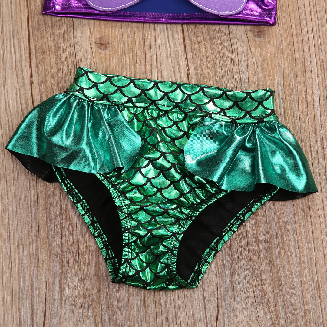 Kleinkind-Mädchen-Bikini-Set, 3-teilig, Badebekleidung, Meerjungfrau-Badeanzug mit Stirnband, Little Princess Beachwear-Set
