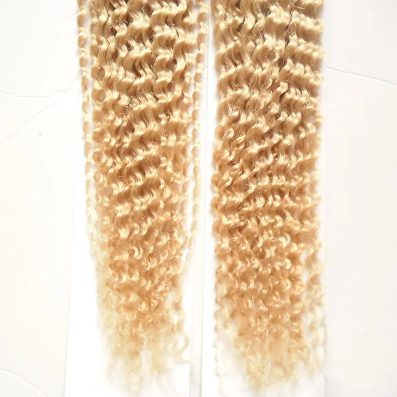 ブラジルの変態巻き毛延ばす2枚の人間の髪織り束＃613漂白剤ブロンド200g 100％人間の髪織りレミー10-26インチ