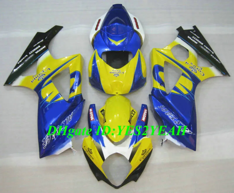 Hochwertiges Motorrad-Verkleidungsset für Suzuki GSXR1000 K7 07 08 GSXR 1000 2007 2008, ABS-Kunststoff, gelb-blaues Verkleidungsset + Geschenke SX13