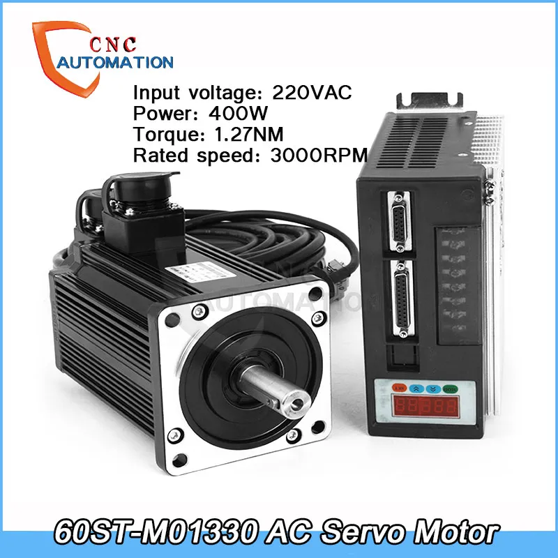 AC SERVO MOTOR 400W 1.27N.M 3000RPM 60ST-M01330 + SERVO-stuurprogramma + 3M Kabel Complete Motor Kits Hoge kwaliteit CNC