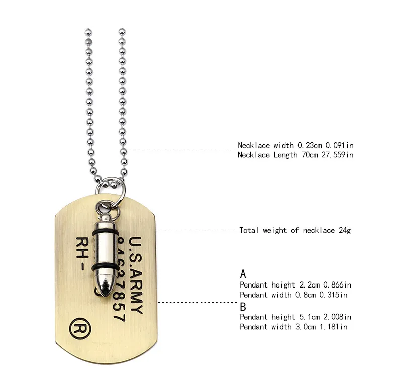 Personality Bullet Military Card Pendant Necklace Vintage Antique Dog Tag For Men Women Best Gift