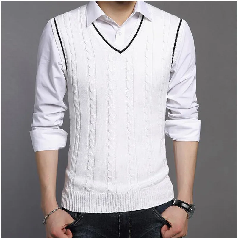 Nowa kamizelka bez rękawów Kamizelka z dzianiny męska Sweter z dzianiny Mężczyźni Business Wool Swetry Kamizelki V Neck Men Tops Outerwear