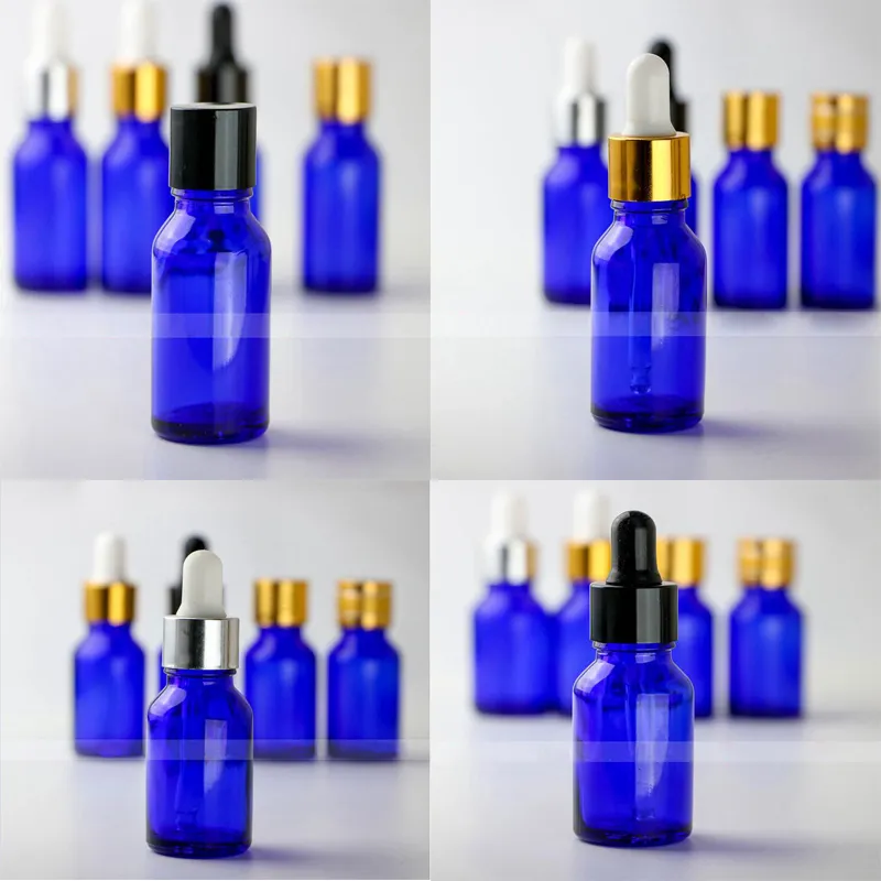 DHL Gratis Cobalt Blue Glass Bottle Cosmetics Container Högkvalitativ 15 ml Tom Blå Glasflaska Partihandel
