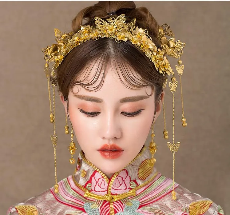 Kinesisk brud huvudbonad kostym hår tofs wedding show kläder tillbehör wo