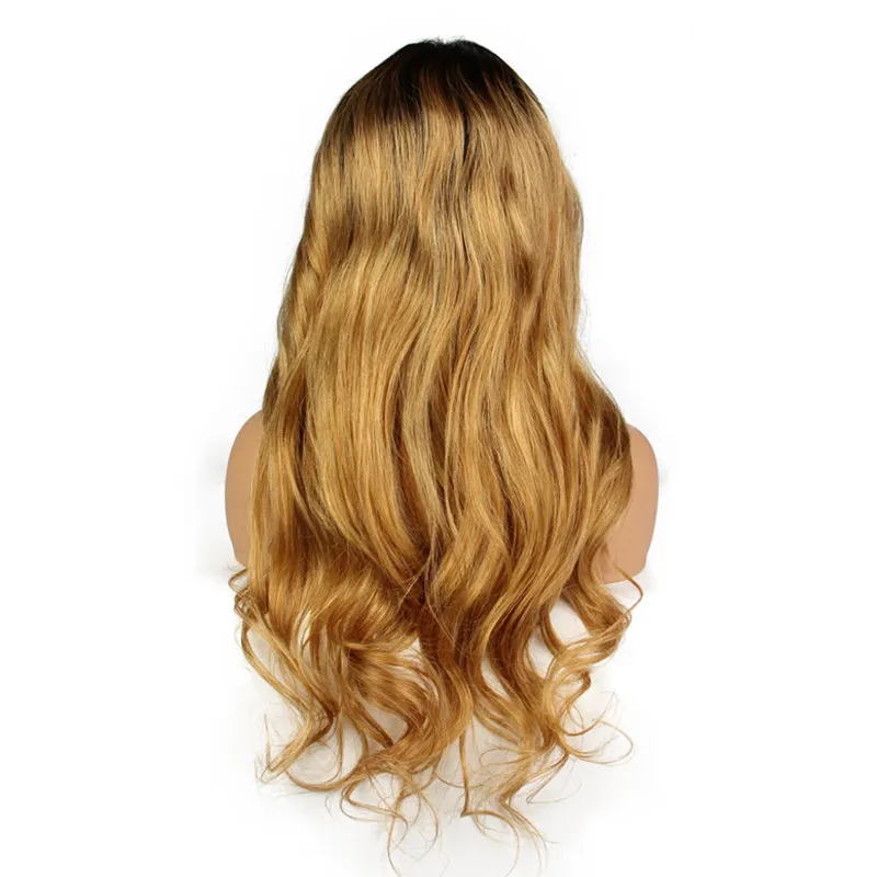 360 Lace Front Echthaar-Perücken, 1b 27 Ombre Blonde, gewellt, 130 % Dichte, brasilianisches Remy-Echthaar, vorgezupfter Haaransatz, Lace-Frontal-Perücke