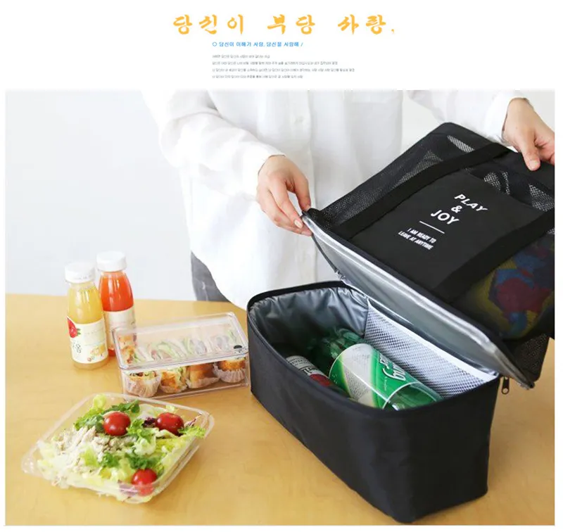 Shoulder Hand Bag Double-layer Nylon Insulation Bag Picnic Cooler Package Travel Sports Beach Grid Large Storage Bag Ice Pack Lunch Bags