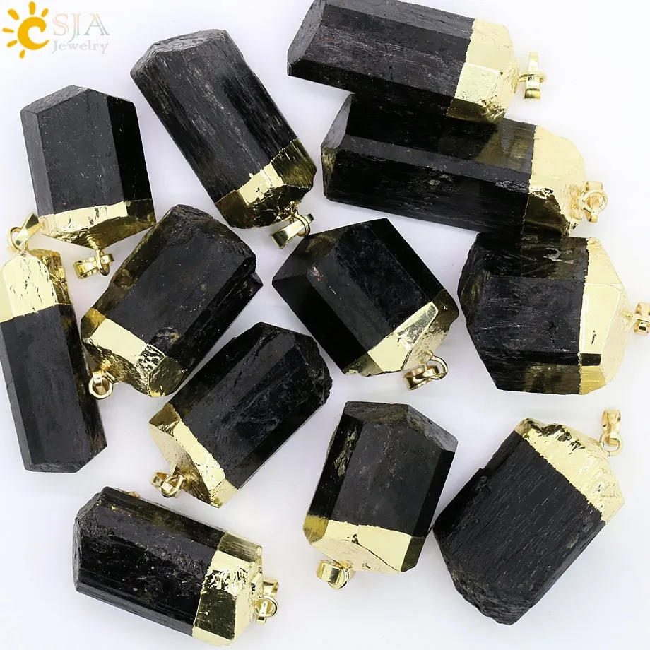 CSJA 1PC NATUURLIJKE ZWART BLACK TOUMALINE ORE GEMS RAW SOPERSE STONE Haling Reiki Bead Pendant Nunatak Energy Chakra Hangers voor mannen W5120610