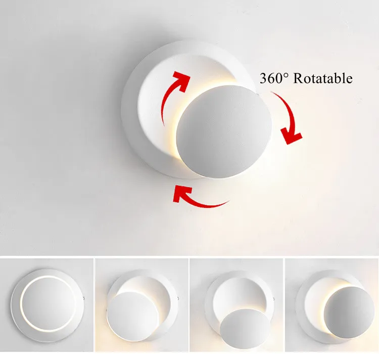 2018 Lampade da parete Nero Bianco 90-260V Applique da parete per interni Lampada da parete a led Camera da letto Angolo 360 Girevole Placcato in metallo 5W Led Sconce Lampadina creativa