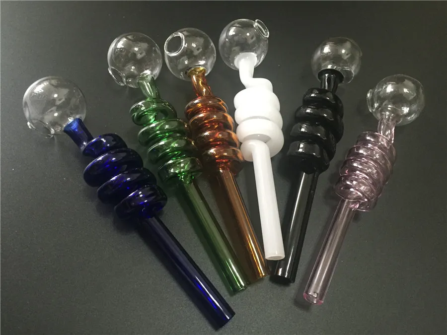 Pipes en verre en stock Pipes à fumer en verre incurvé avec équilibreur de couleurs différentes Pipes à fumer à eau brûleur à mazout pour tabac