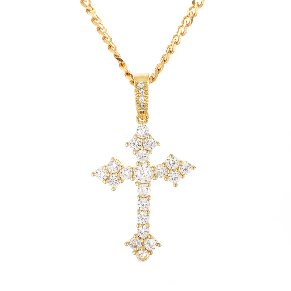 Nytt Herr Lyx Micro Pave Iced Out Cubic Zirconia Cross Hänge Halsband Mode Charm Smycken Med Tennis Chain230z