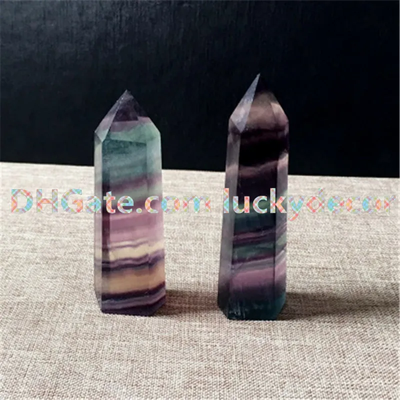 5 sztuk Rainbow Fluoryt Healing Crystal Siatka Stały Punkt Faseted Prism Wand Rzeźbione Fluoryt Kwarcowy Tower Point Obelisk Reiki Kamienna figurka