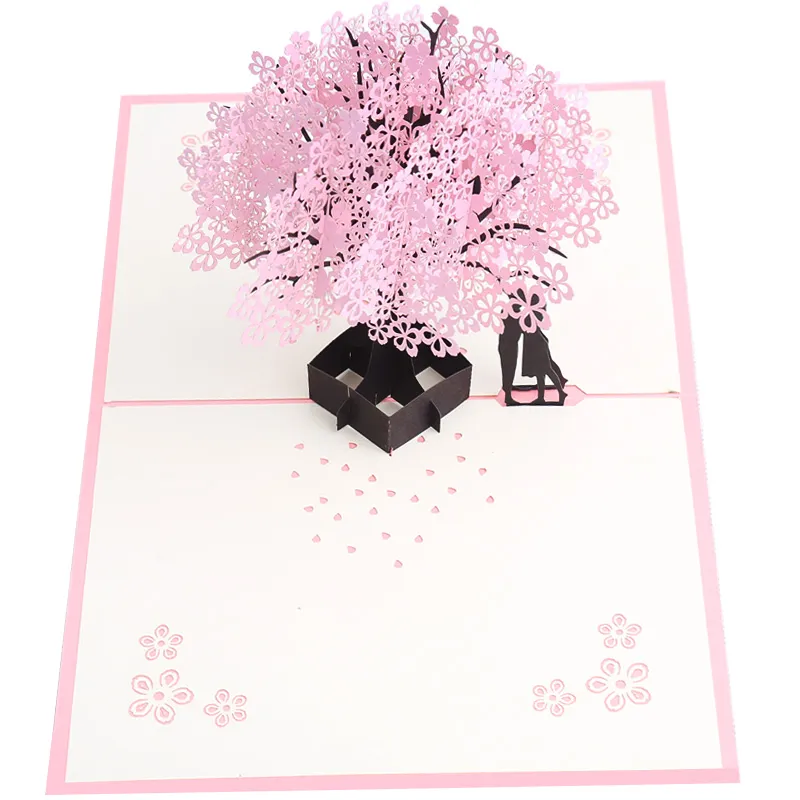 Cherry Blossoms 3D Greeting Card Romantic Flower Pop -Up Karty pozdrowienia Karty Gratulacyjne Karty wyskakujące kartę Walentyn0396433184