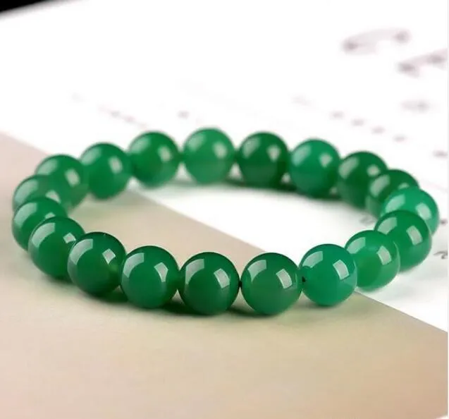 Venda por atacado - Belas Jóias Chinês 8mm Verde Calcedônia jade Beads Elastic Bracelet