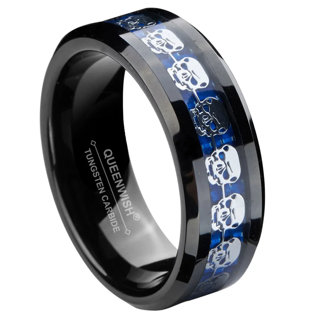 8mm Wolfram Carbid Ring Mit Silver Skull Inlay Stilvoller Verlobungsring Fur Manner Von 17 67 DHgate