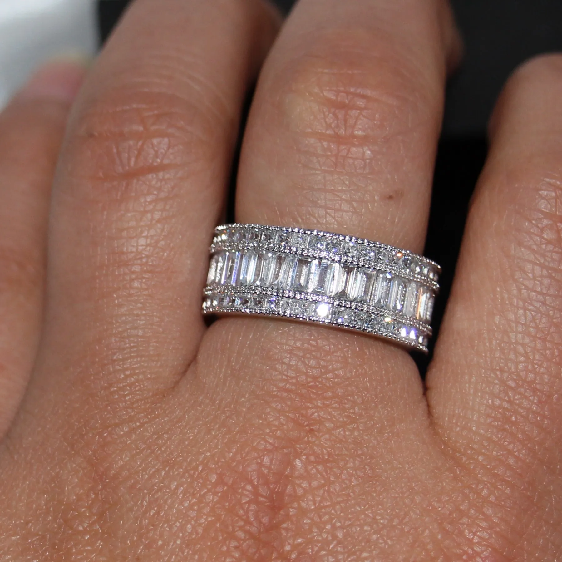 hele nieuwe mooie volledige prinses gesneden witte topaz diamonique gesimuleerde diamant 10kt witgouden gf trouwband ring s2743
