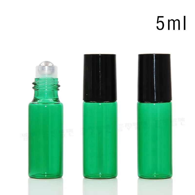 5 ml Rolo em Garrafa De Vidro com Vidro Rolo De Metal Bola Recarregável Rolo de vidro Frascos para Perfume Óleos Essenciais Rosa Azul Verde Roxo