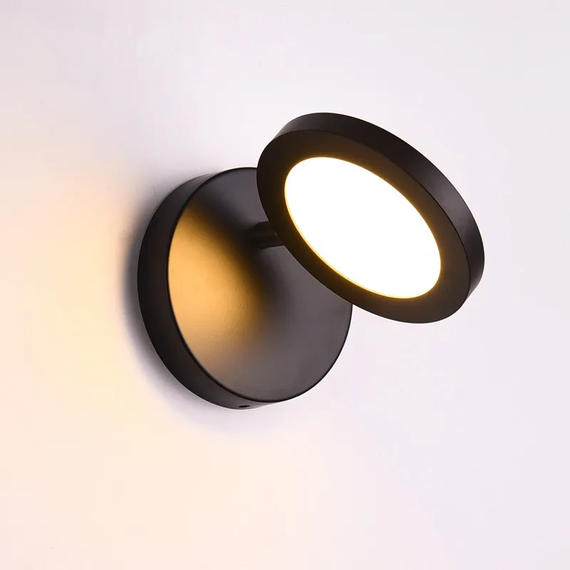 Round Rotary LED Wall Light Modern Bedroom Bedside Sconce Stair Aisle Light Living Room Black White Wall Lamps