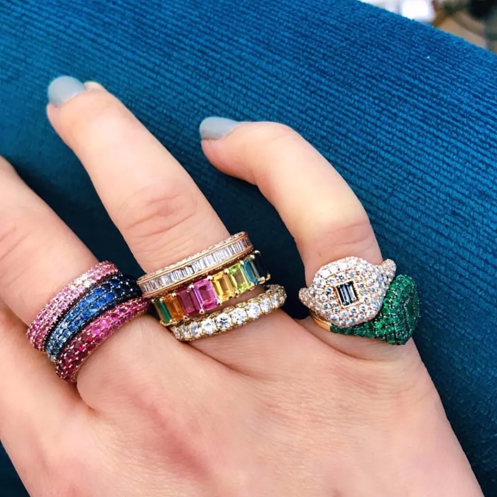 Baguette arc-en-ciel zircone cubique cz bague de fiançailles remplie d'or pour les femmes USA vente chaude expédition de baisse bijoux féminins L18100707