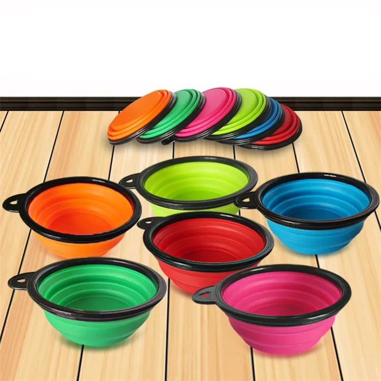 Foldable Portable Bowl For Pets Silicone Feeding Bowl Pet Dog Food Water 5 colors High Quality Dog Bowls 60pcs/lot T2I324