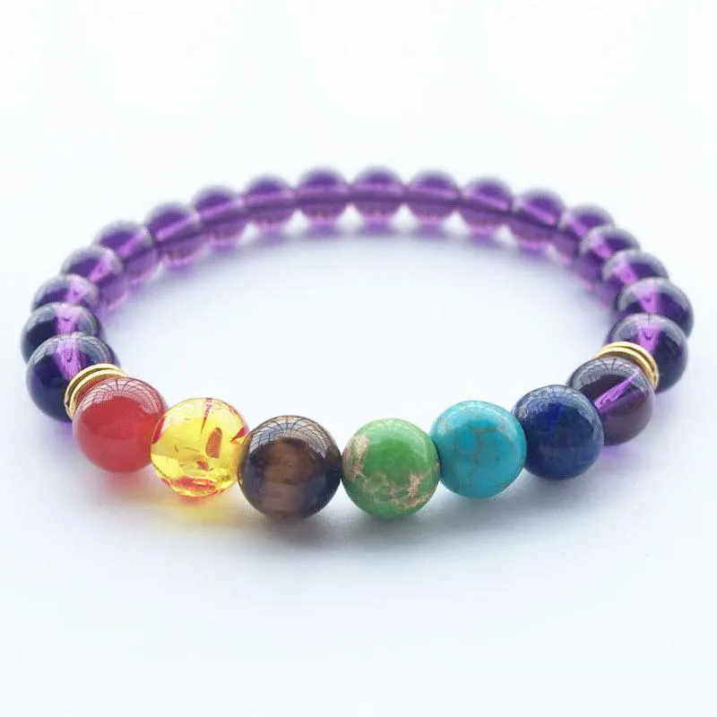 Großhandel handgefertigtes buntes rotes Achat-Amethyst-Vulkan-natürliches violettes schwarzes Stein-Matt-Yoga-Buddha-Perlenarmband für Frauenschmuck