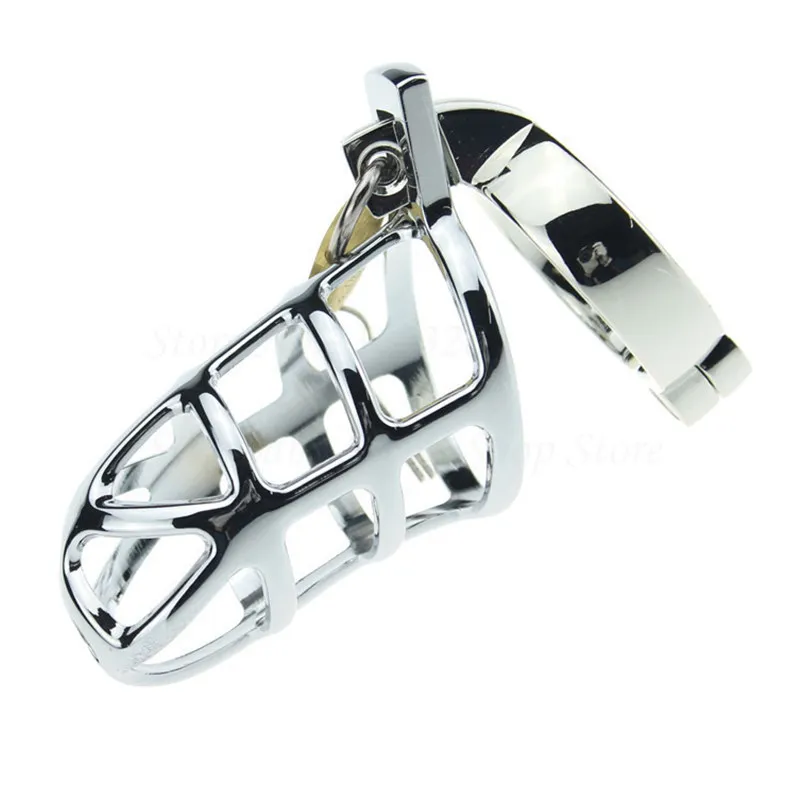 Metal Masculino Chastity Dispositivo Gaiolas Virginity Penis Lock com anel de pênis ajustável, jogos adultos galo gaiola brinquedos sexuais para homem y1892804