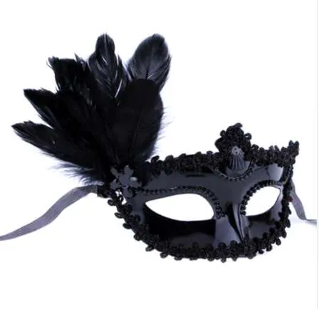 Партийные маски с белыми / черными перьями Сексуальная кружевная маска для глаз Венецианский маскарадный шариковой вечеринка Необычные платья костюм леди подарки