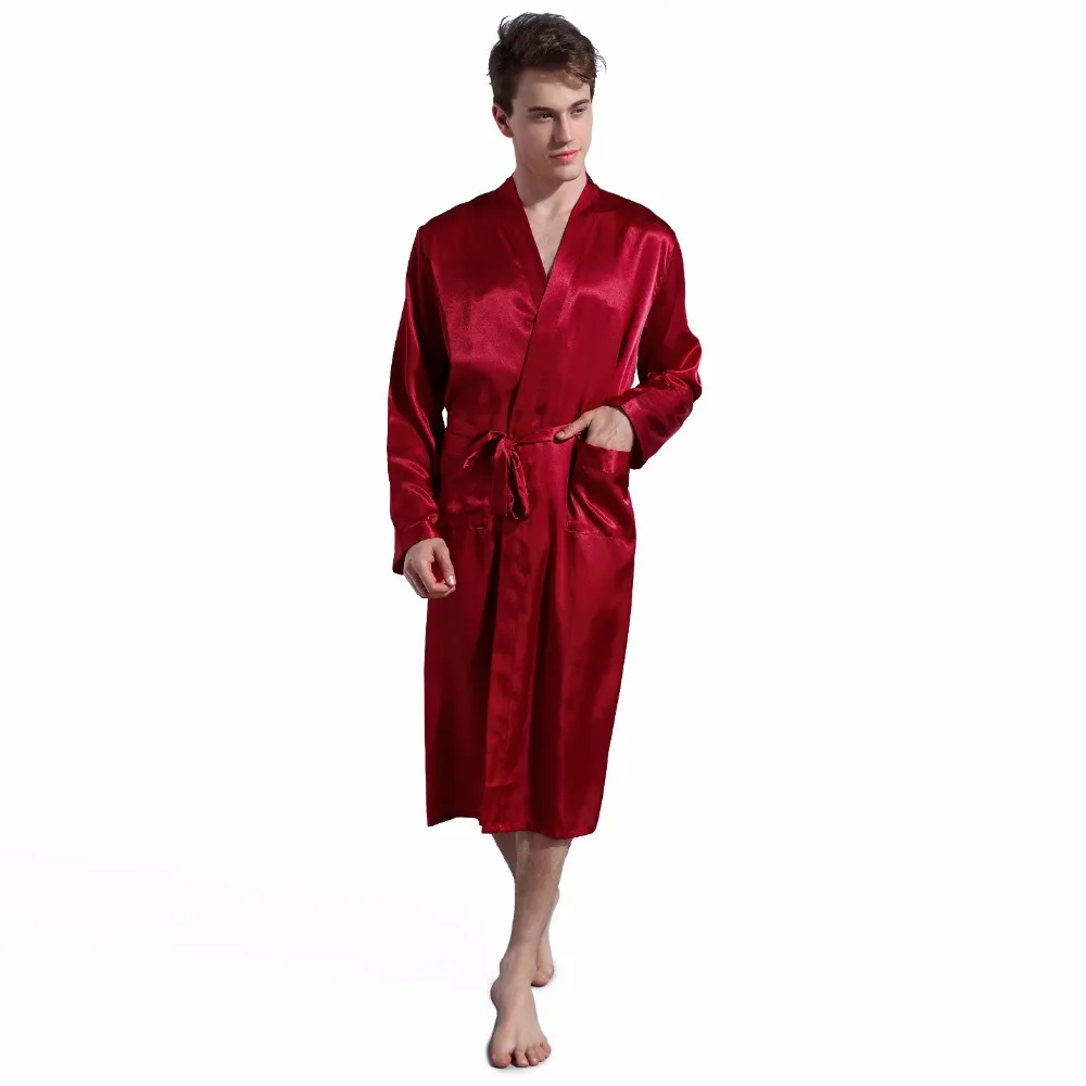 Mens Silk Satin Pajamas Sleepwear Robe Robes Nightgown Robes S M L XL