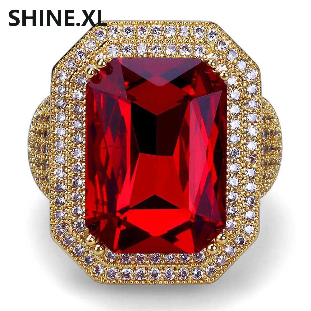 Hip Hop New Design Square Cut Ruby Ring Real Gold Plated Jewelry for Women Fashion Engagement Wedding Ring261a