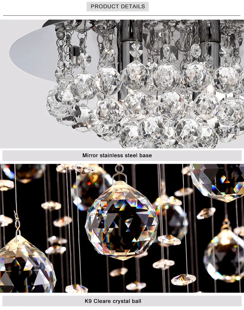 Modern rodada cristal teto lâmpada lâmpada luminárias k9 cristais de chuva iluminação para sala de estar quarto dia40 * h25cm