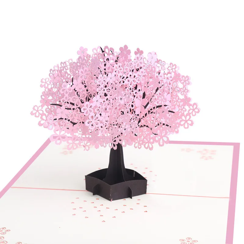 50PCS 3D Pop Up Cherry Blossoms Greeting Card Biglietto di compleanno Matrimonio Natale Capodanno Anniversario Event Invitation Card