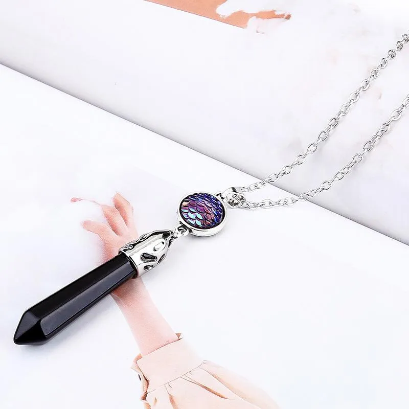 Fashion Natural Stone Hexagonal prism Drusy Druzy Necklaces Mermaid Scale Pendant Necklace For Women Lady Jewelry