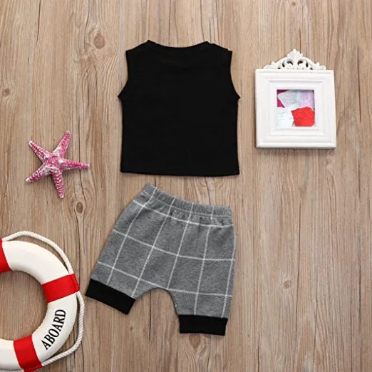 2018 Nowe Baby Boys Sets Lato Ins Dzieci Szare Kraty Bawełniane Bez Rękawów T Shirt + Spodenki 2 sztuk Garnitur Kids Fashion Casual Odzież Zestaw 0-5t