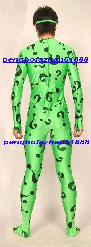 Grünes Lycra-Spandex-Riddler-Catsuit-Kostüm, Unisex, Problem Mark, Ganzkörperanzug, Themenkostüme, Halloween, Party, Cosplay, Body, P273256J