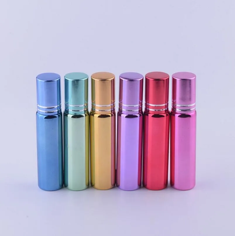 10 ml Gold/Silver Metal Aluminum Roll On Roller Bottle For Essential Oils UV Roll-on Glass Bottles LX1193